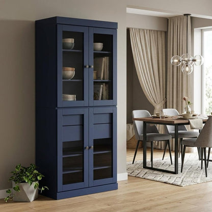 72" Navy Blue Solid Wood Four Door Two Drawer Pantry Or Storage Closet HomeRoots