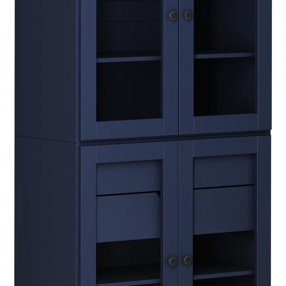 72" Navy Blue Solid Wood Four Door Two Drawer Pantry Or Storage Closet