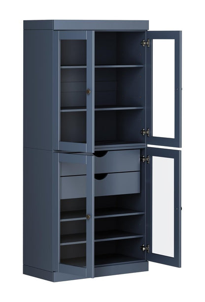 72" French Blue Solid Wood Four Door Two Drawer Pantry Or Storage Closet