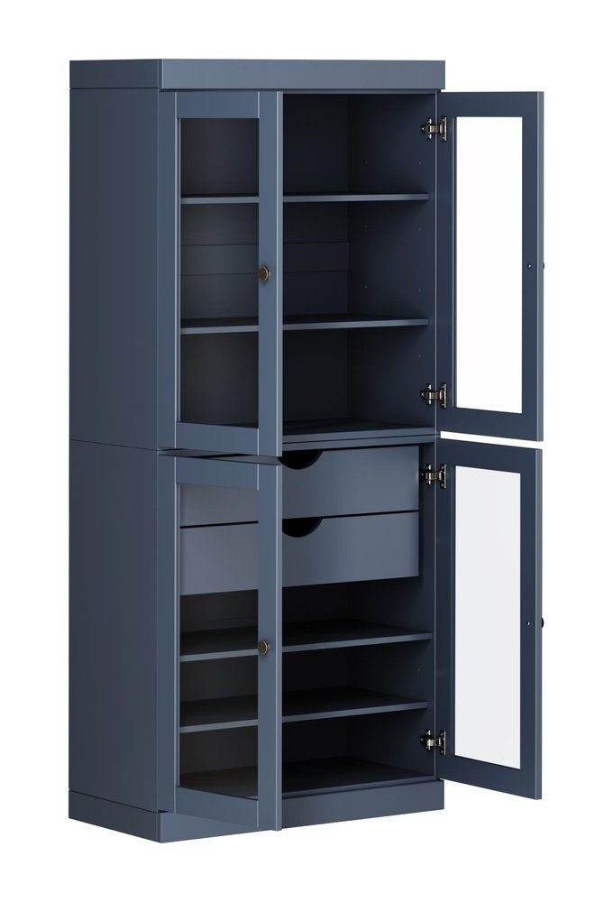 72" French Blue Solid Wood Four Door Two Drawer Pantry Or Storage Closet HomeRoots