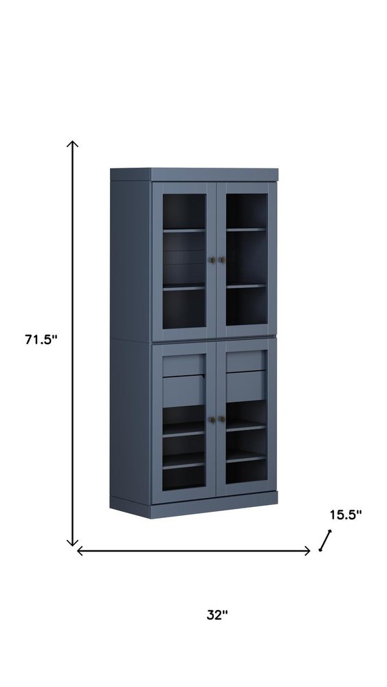 72" French Blue Solid Wood Four Door Two Drawer Pantry Or Storage Closet — view 3