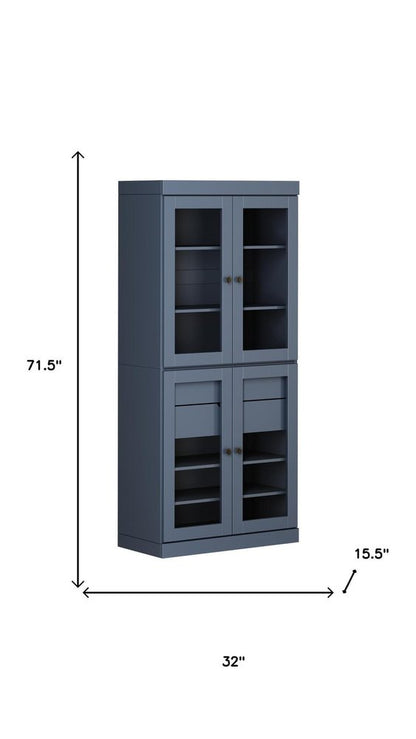 72" French Blue Solid Wood Four Door Two Drawer Pantry Or Storage Closet