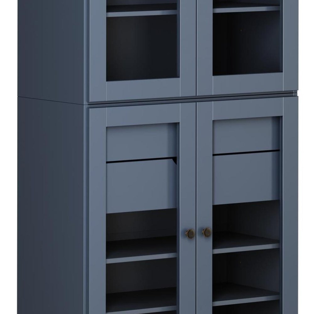 72" French Blue Solid Wood Four Door Two Drawer Pantry Or Storage Closet HomeRoots