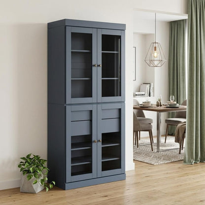 72" French Blue Solid Wood Four Door Two Drawer Pantry Or Storage Closet HomeRoots