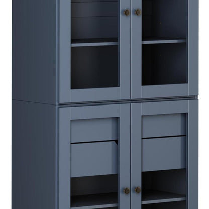 72" French Blue Solid Wood Four Door Two Drawer Pantry Or Storage Closet