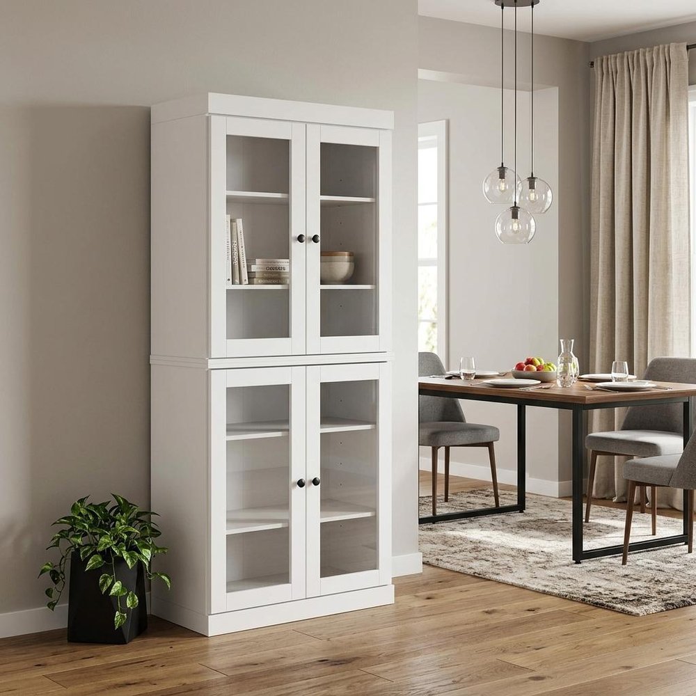 72" White Solid Wood Four Door Pantry Or Storage Closet HomeRoots