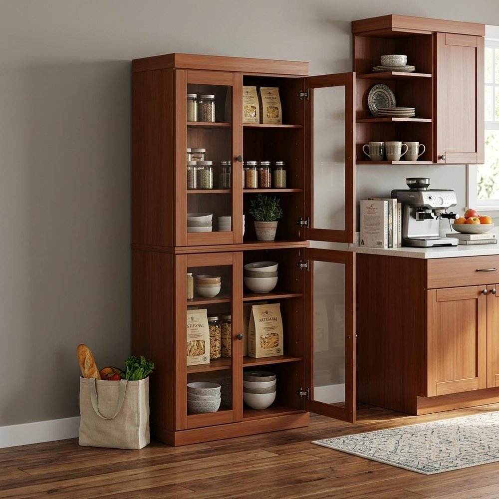 72" Coffee Solid Wood Four Door Pantry Or Storage Closet — view 5