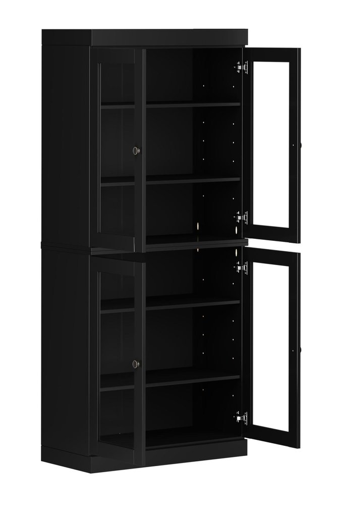 72" Black Solid Wood Four Door Pantry Or Storage Closet