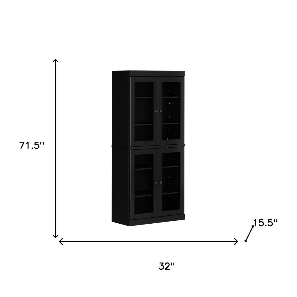 72" Black Solid Wood Four Door Pantry Or Storage Closet HomeRoots