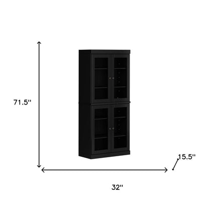 72" Black Solid Wood Four Door Pantry Or Storage Closet HomeRoots
