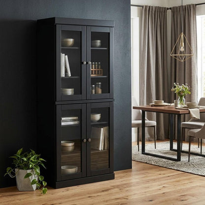 72" Black Solid Wood Four Door Pantry Or Storage Closet