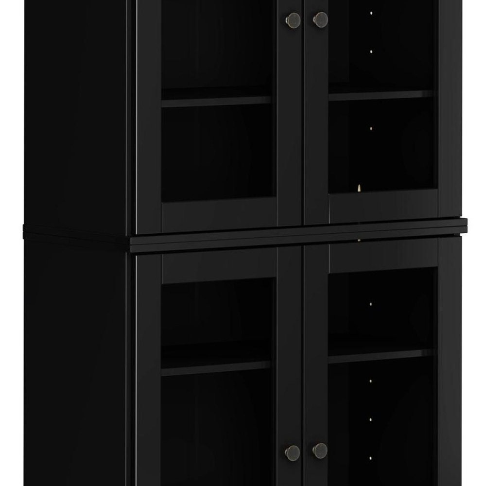 72" Black Solid Wood Four Door Pantry Or Storage Closet