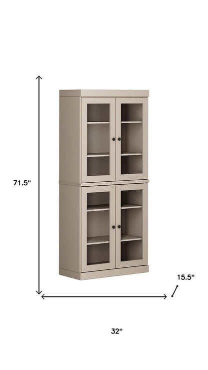 72" Beige Solid Wood Four Door Pantry Or Storage Closet HomeRoots