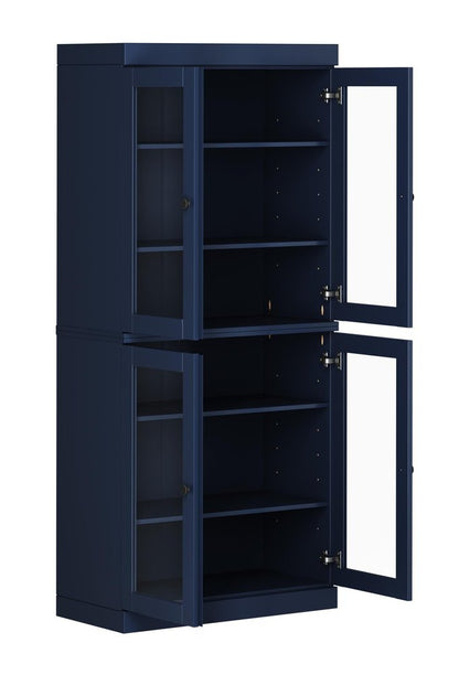 72" Navy Blue Solid Wood Four Door Pantry Or Storage Closet HomeRoots