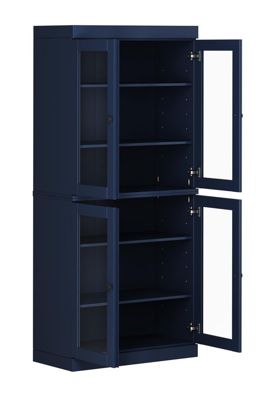 72" Navy Blue Solid Wood Four Door Pantry Or Storage Closet HomeRoots