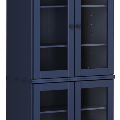 72" Navy Blue Solid Wood Four Door Pantry Or Storage Closet HomeRoots