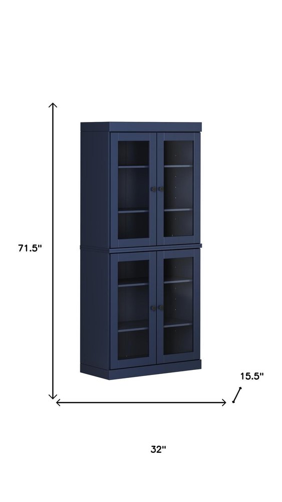 72" Navy Blue Solid Wood Four Door Pantry Or Storage Closet HomeRoots