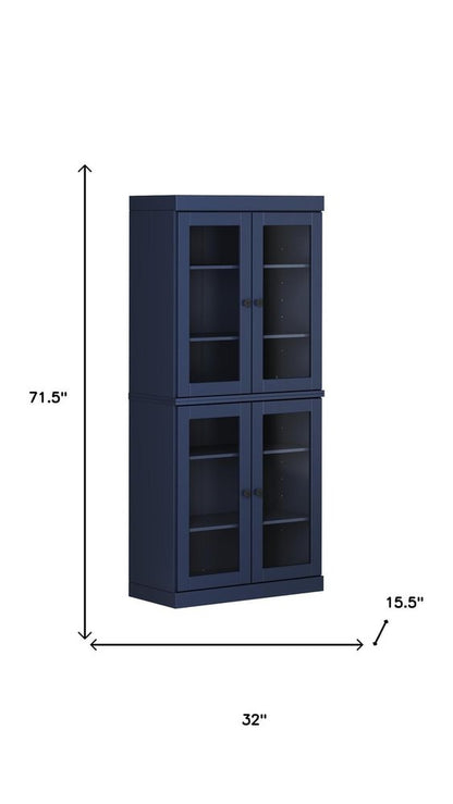 72" Navy Blue Solid Wood Four Door Pantry Or Storage Closet HomeRoots