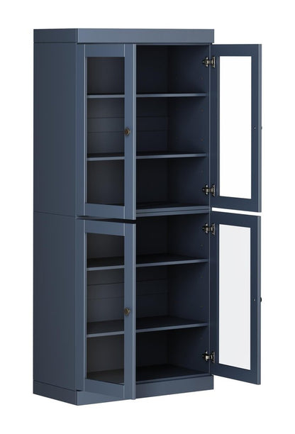 72" French Blue Solid Wood Four Door Pantry Or Storage Closet