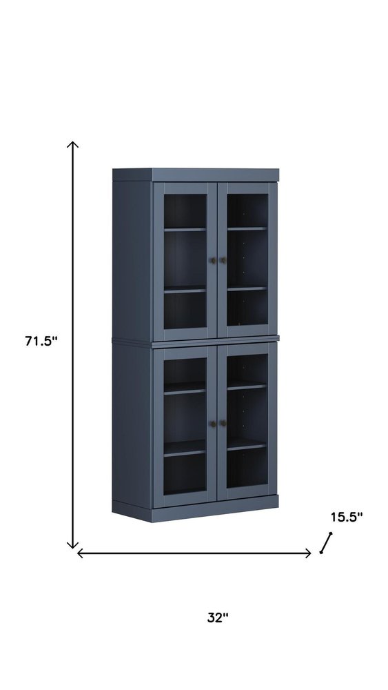 72" French Blue Solid Wood Four Door Pantry Or Storage Closet — view 3