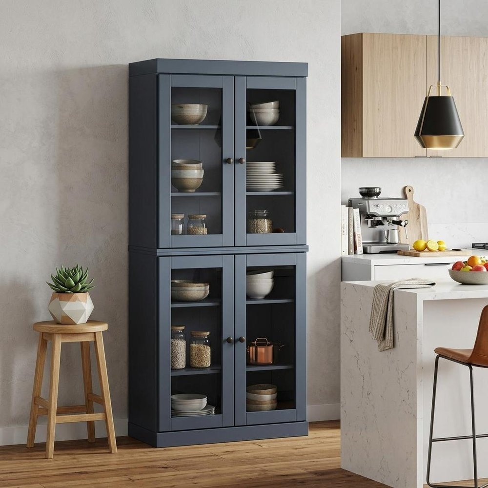 72" French Blue Solid Wood Four Door Pantry Or Storage Closet HomeRoots