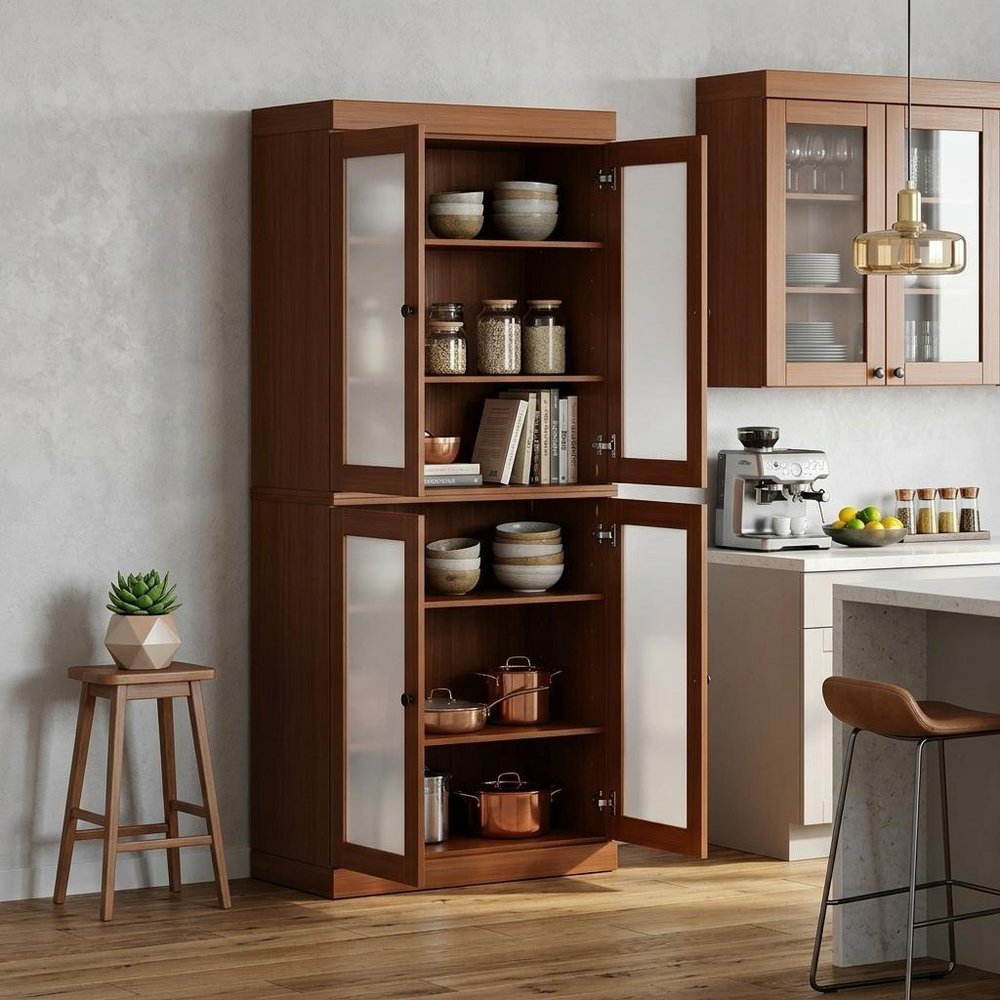 72" Coffee Solid Wood Four Door Pantry Or Storage Closet — view 5