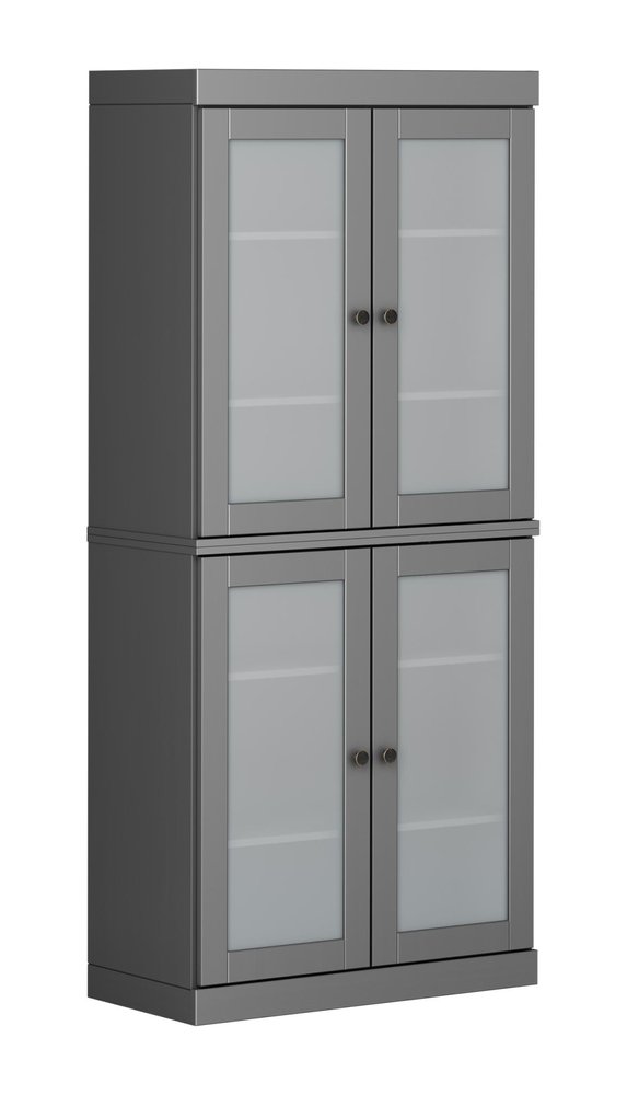 72" Gray Solid Wood Four Door Pantry Or Storage Closet — view 1