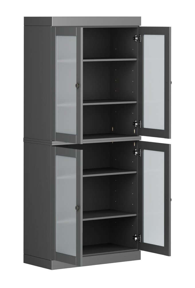 72" Gray Solid Wood Four Door Pantry Or Storage Closet HomeRoots