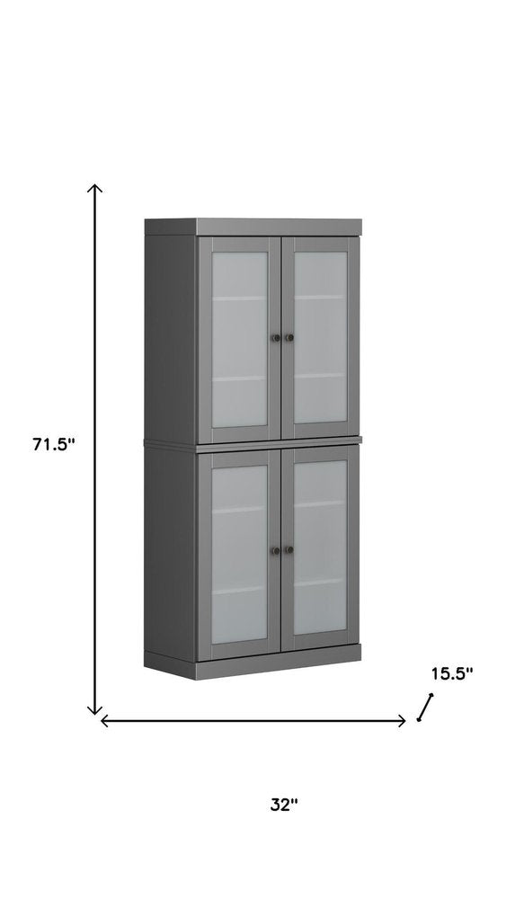 72" Gray Solid Wood Four Door Pantry Or Storage Closet — view 3