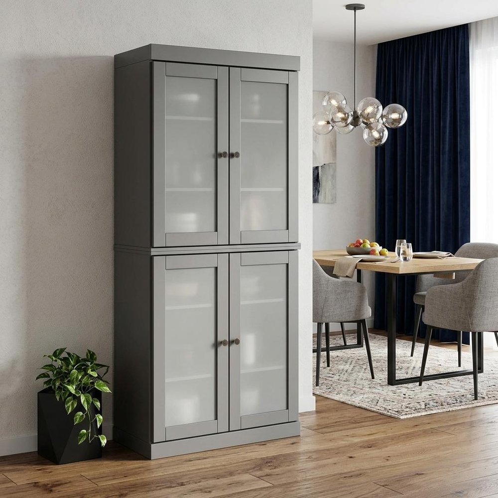 72" Gray Solid Wood Four Door Pantry Or Storage Closet HomeRoots