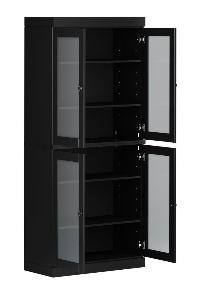 72" Black Solid Wood Four Door Pantry Or Storage Closet HomeRoots