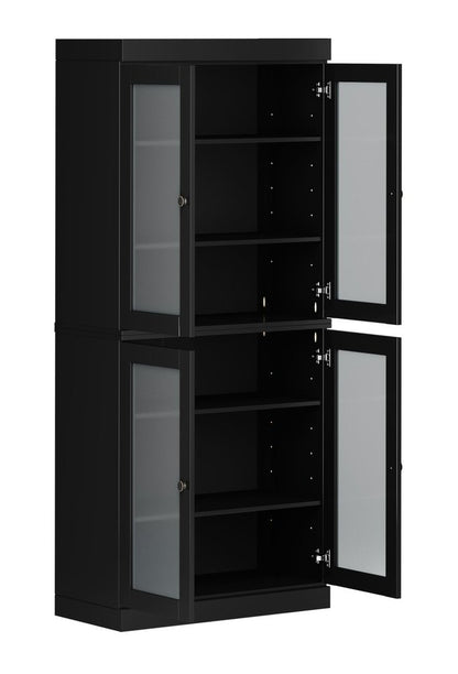 72" Black Solid Wood Four Door Pantry Or Storage Closet HomeRoots