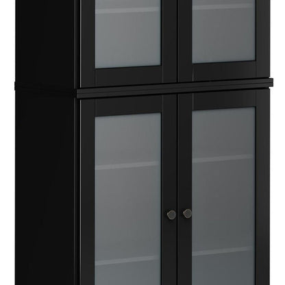 72" Black Solid Wood Four Door Pantry Or Storage Closet HomeRoots