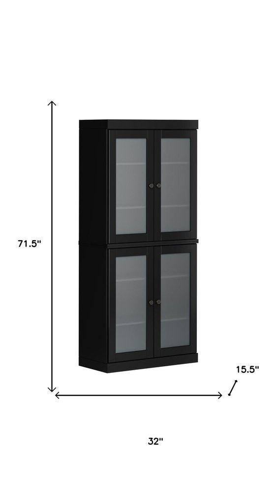 72" Black Solid Wood Four Door Pantry Or Storage Closet HomeRoots