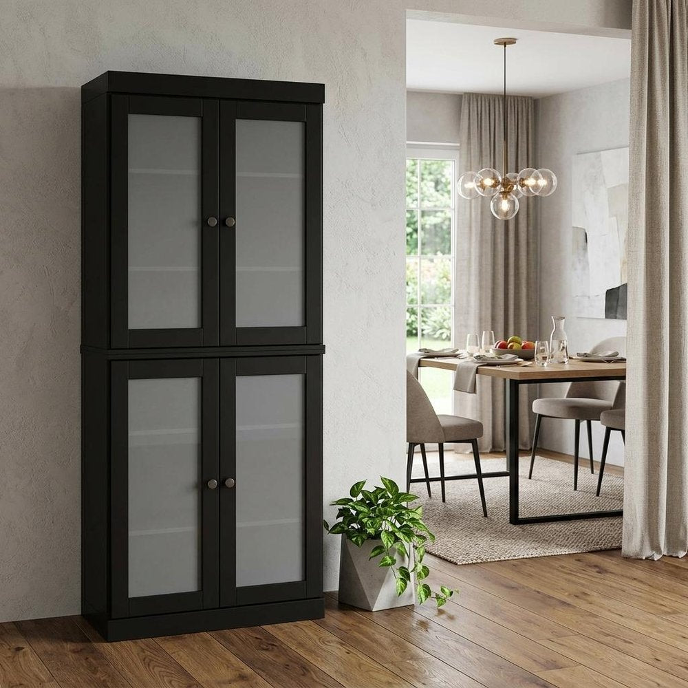 72" Black Solid Wood Four Door Pantry Or Storage Closet — view 5