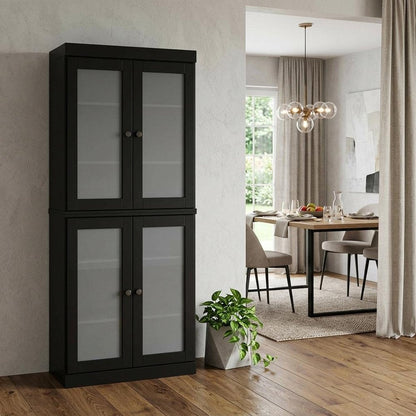 72" Black Solid Wood Four Door Pantry Or Storage Closet HomeRoots