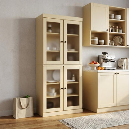 72" Yellow Solid Wood Four Door Pantry Or Storage Closet HomeRoots