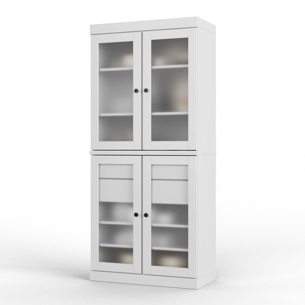 72" White Solid Wood Four Door Two Drawer Pantry Or Storage Closet HomeRoots