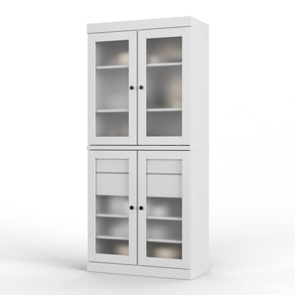 72" White Solid Wood Four Door Two Drawer Pantry Or Storage Closet HomeRoots
