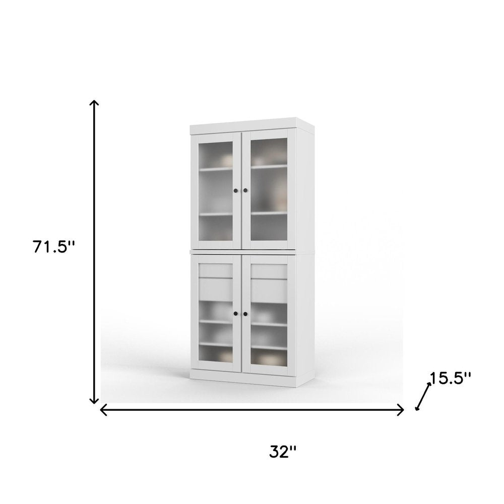 72" White Solid Wood Four Door Two Drawer Pantry Or Storage Closet HomeRoots