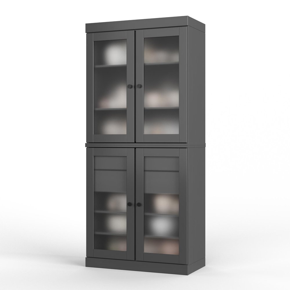 72" Gray Solid Wood Four Door Two Drawer Pantry Or Storage Closet — view 1
