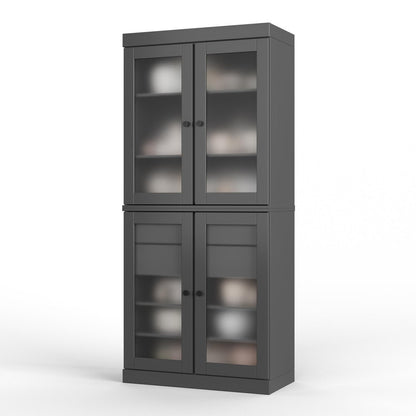 72" Gray Solid Wood Four Door Two Drawer Pantry Or Storage Closet HomeRoots