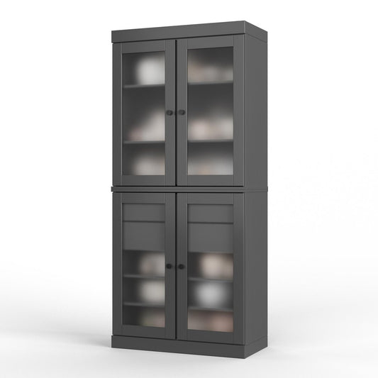 72" Gray Solid Wood Four Door Two Drawer Pantry Or Storage Closet HomeRoots