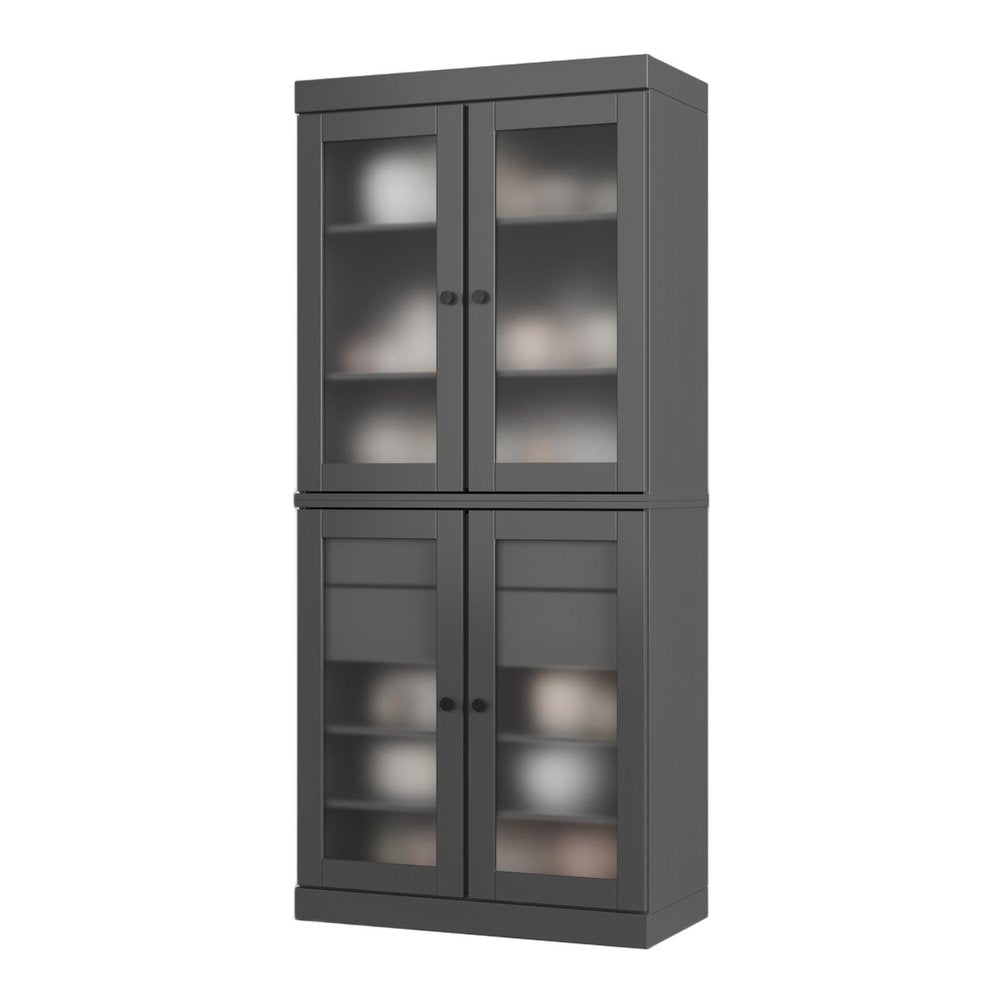 72" Gray Solid Wood Four Door Two Drawer Pantry Or Storage Closet HomeRoots