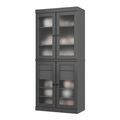 72" Gray Solid Wood Four Door Two Drawer Pantry Or Storage Closet HomeRoots