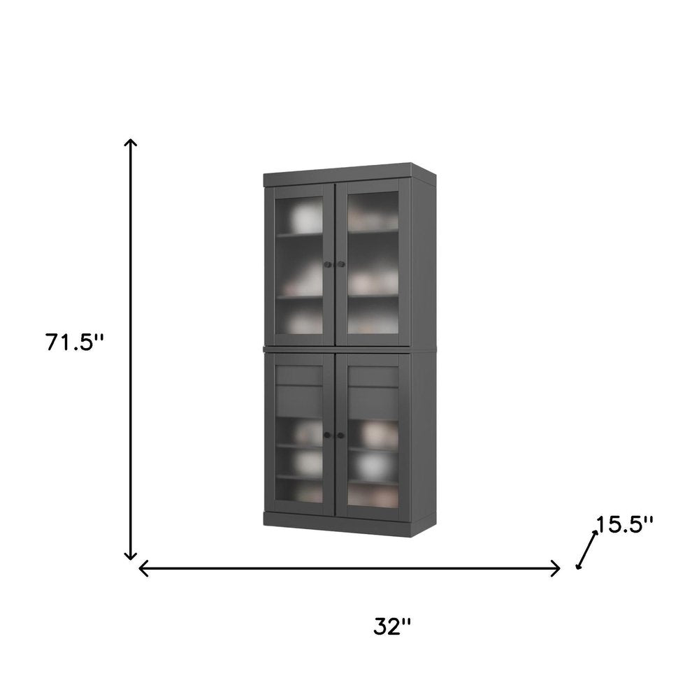 72" Gray Solid Wood Four Door Two Drawer Pantry Or Storage Closet HomeRoots