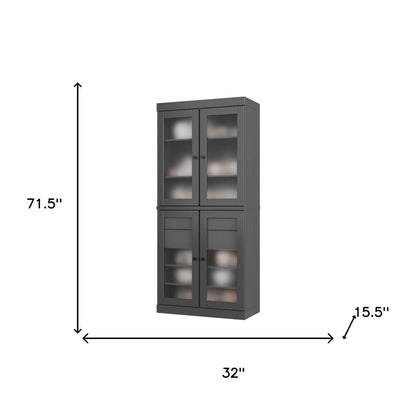 72" Gray Solid Wood Four Door Two Drawer Pantry Or Storage Closet HomeRoots