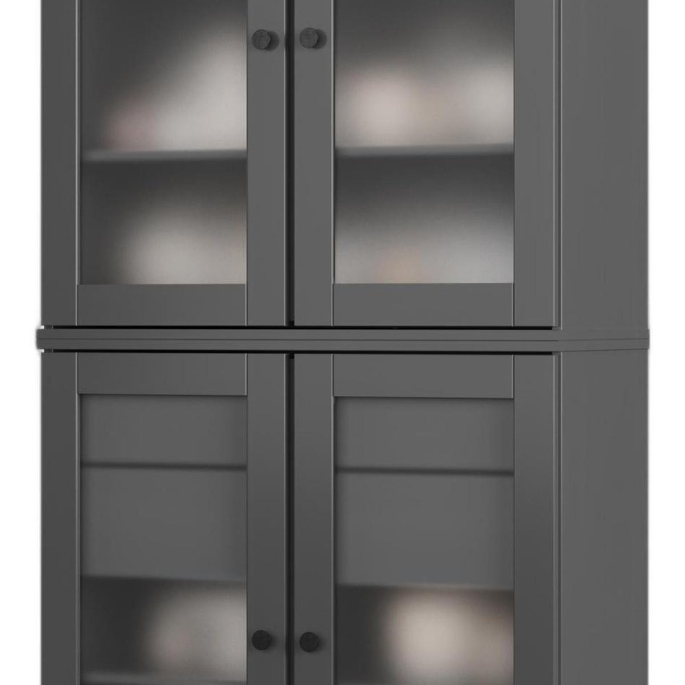 72" Gray Solid Wood Four Door Two Drawer Pantry Or Storage Closet — view 5