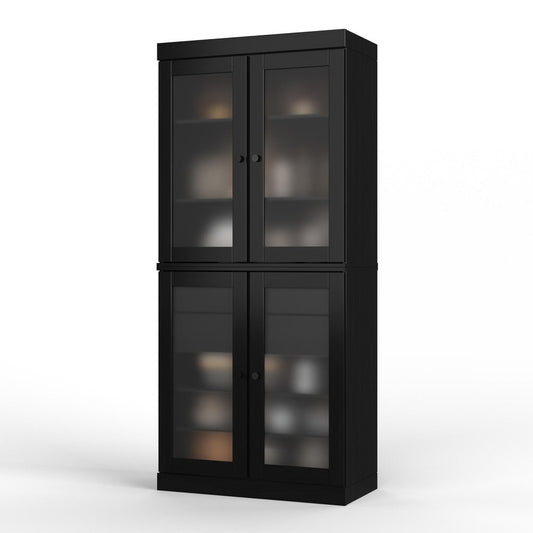 72" Black Solid Wood Four Door Two Drawer Pantry Or Storage Closet HomeRoots
