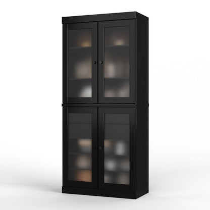 72" Black Solid Wood Four Door Two Drawer Pantry Or Storage Closet